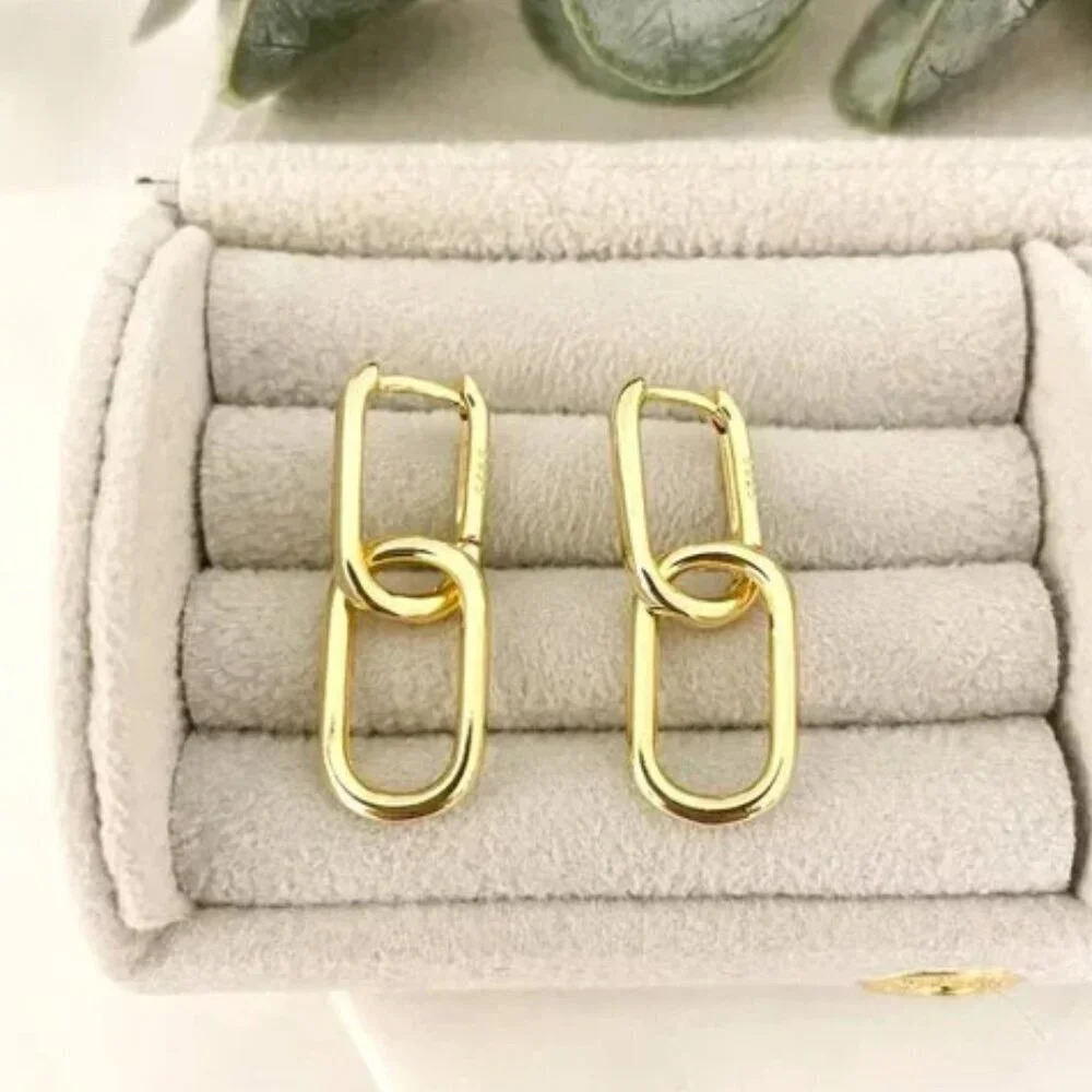 925 Sterling Silver Link Earrings Dangle Chain Earrings Minimalist Earrings - Picture 3 of 7
